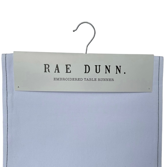 Rae Dunn BLESSED Embroidered Table Runner White Black Stitching 14 In X 72 In - Picture 4 of 8